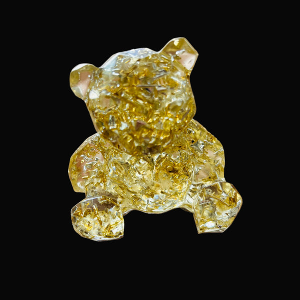 Urso em resina transparente com folhas de ouro P